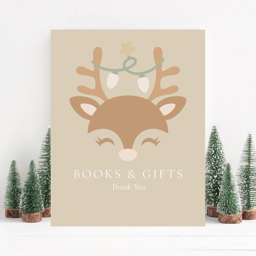 Reindeer Christmas Baby Shower Book and Gifts Sign