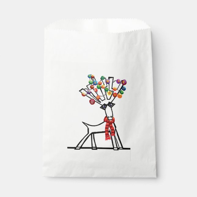 Reindeer, Christmas baubles, red scarf and snow Favor Bag (Front)