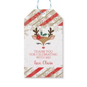 Reindeer christmas birthday gold snowflakes favor  gift tags