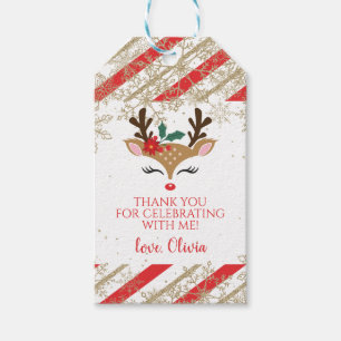 Reindeer christmas birthday gold snowflakes favor gift tags