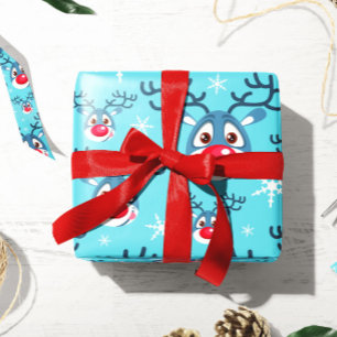 Reindeer Christmas Blue Reindeer Wrapping Paper