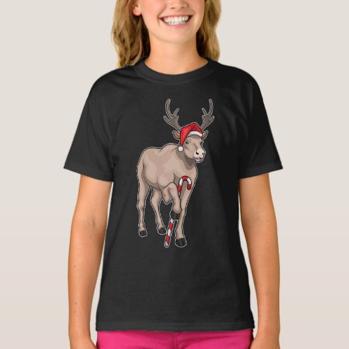 Reindeer Christmas Candy cane T_Shirt
