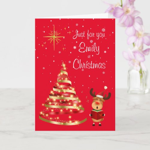Reindeer Christmas Carol Singer Greeting Card