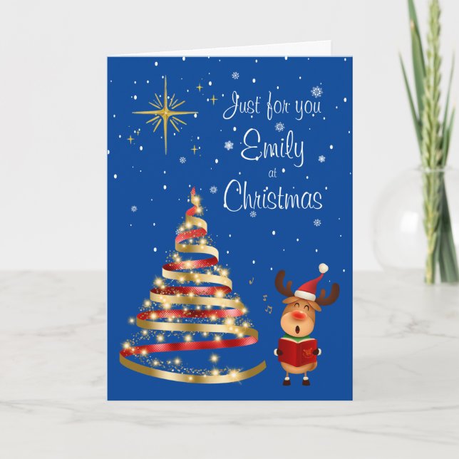 Reindeer Christmas Carol Singer Greeting Card (Front)