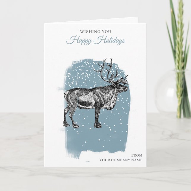 Reindeer Christmas Clients Customer Employees Holiday Card (Front)