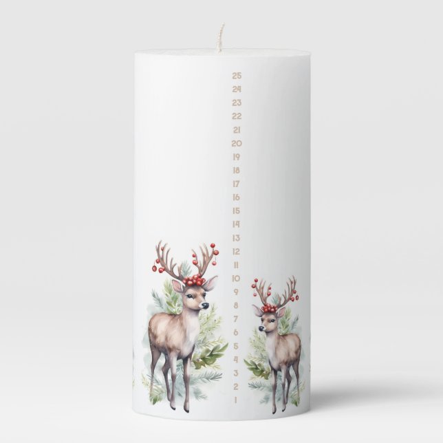 Reindeer Christmas Countdown Pillar Candle (Front)