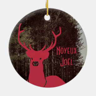 Reindeer Christmas custom text quebecois Ceramic Ornament