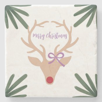 Reindeer  Christmas Decor Stone Coaster by AestheticJourneys at Zazzle