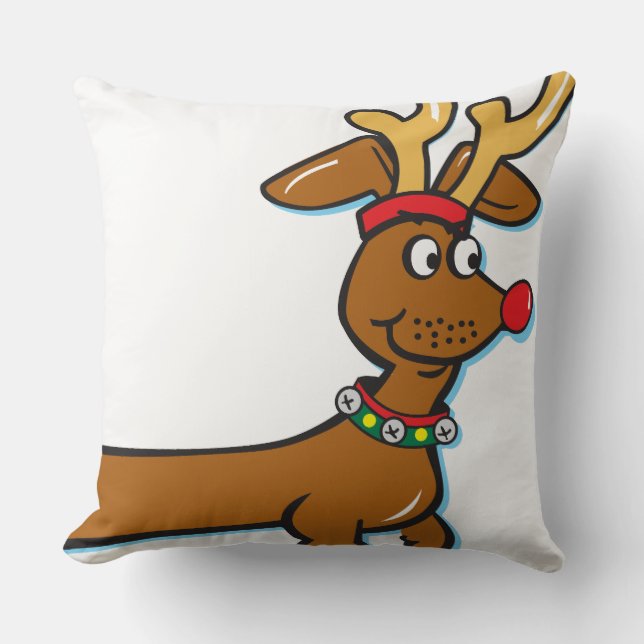 Reindeer Christmas Doxie Throw Pillow (Front)