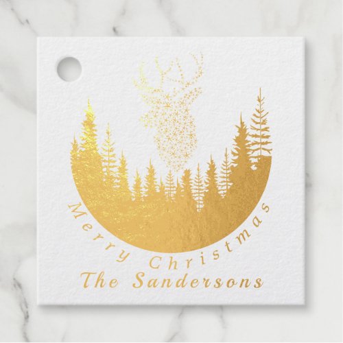 Reindeer Christmas Forest I Monogram  Foil Favor Tags