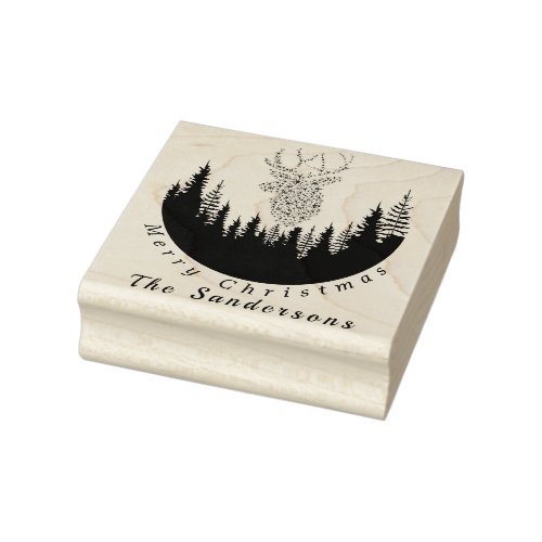 Reindeer Christmas Forest I Monogram  Rubber Stamp