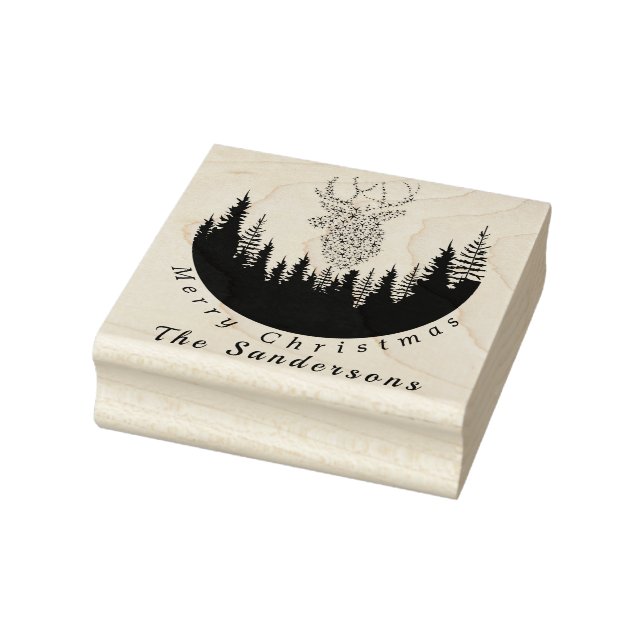 Reindeer Christmas Forest I Monogram  Rubber Stamp (Stamp)