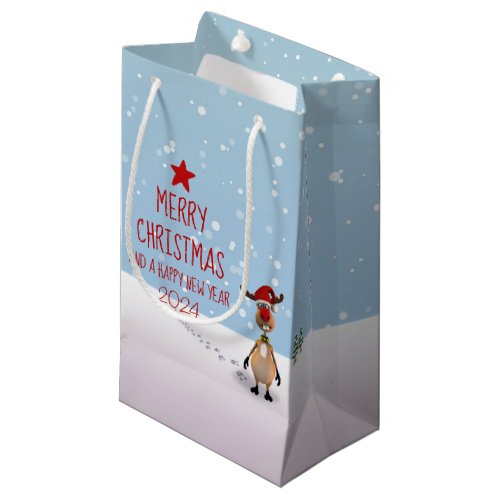 Reindeer Christmas Funny New Year Tree 2024 Small Gift Bag