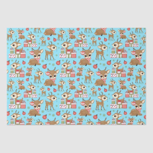Reindeer Christmas Gift Ornament Snowflake Blue Tissue Paper (Front)