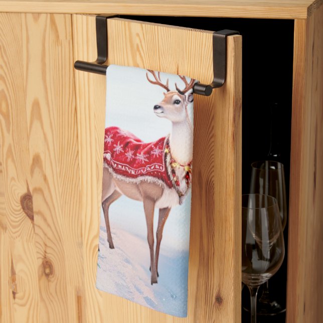 Reindeer Christmas Holiday Kitchen Towel (Thirds Fold)