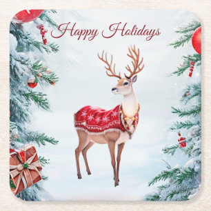 Reindeer Christmas Holiday Paper Coaster
