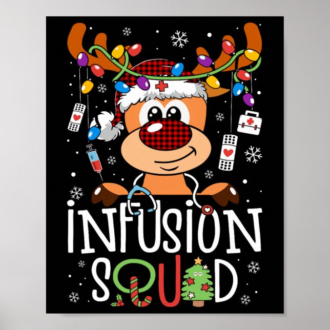Reindeer christmas infusion nurse squad stethoscop poster (Front)