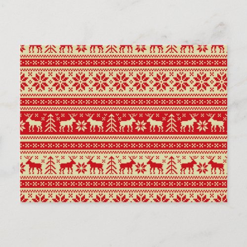 Reindeer Christmas Knitted Pattern Holiday Postcard