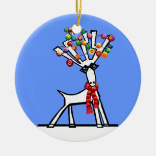 Reindeer Christmas lights Ceramic Ornament