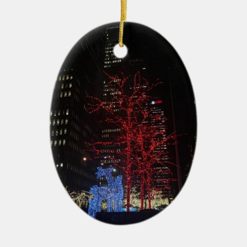 Reindeer Christmas Lights New York City Manhattan Ceramic Ornament