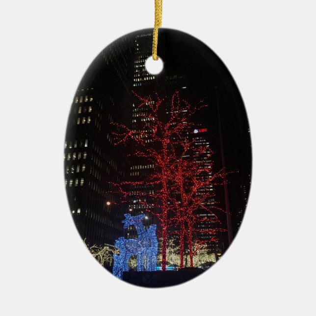 Reindeer Christmas Lights New York City Manhattan Ceramic Ornament (Front)