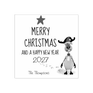 Reindeer Christmas New Year Funny Tree 2026 Rubber Stamp