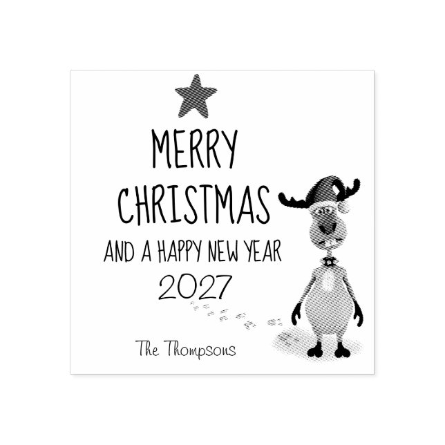 Reindeer Christmas New Year Funny Tree 2026 Rubber Stamp (Imprint)