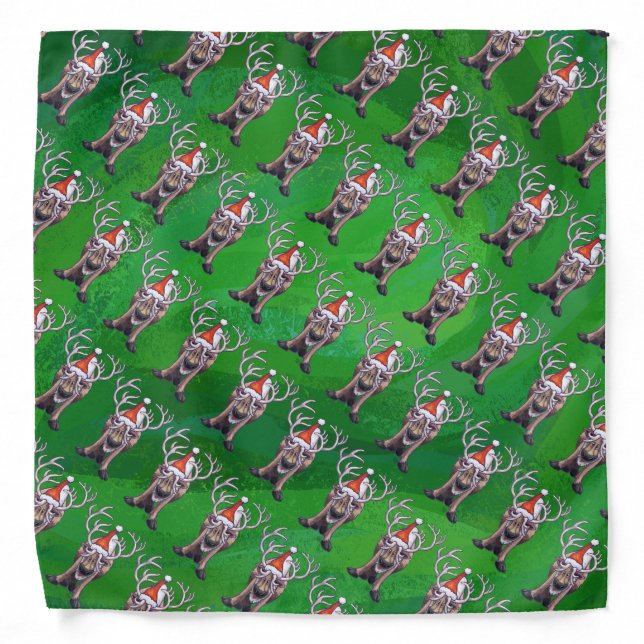 Reindeer Christmas On Green Bandana (Front)