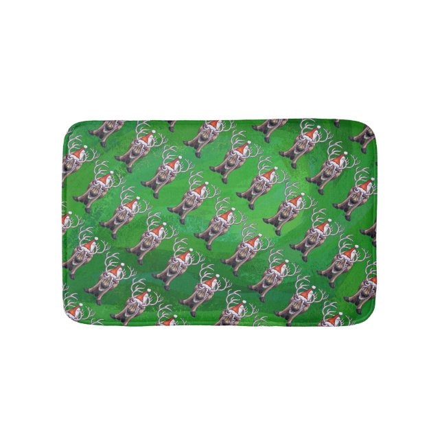 Reindeer Christmas On Green Bathroom Mat (Front)