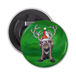 Reindeer Christmas On Green Bottle Opener