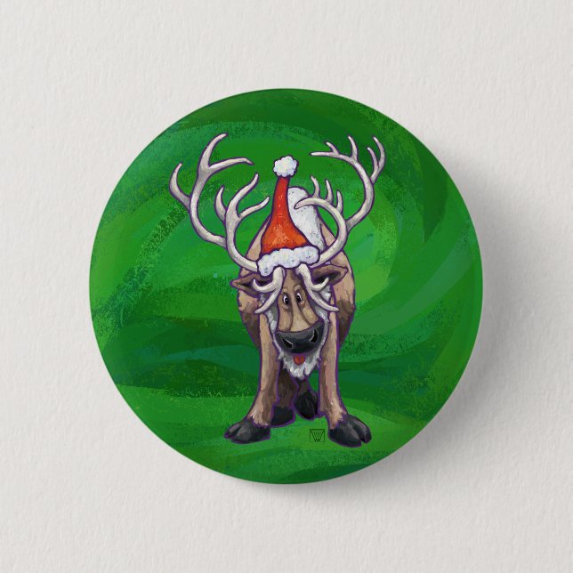 Reindeer Christmas On Green Button (Front)