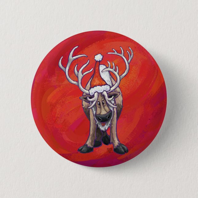 Reindeer Christmas On Green Button (Front)