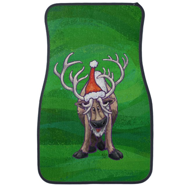 Reindeer Christmas On Green Car Mat (Front)