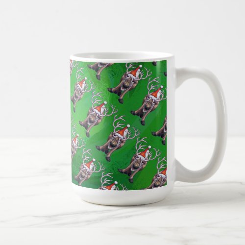 Reindeer Christmas On Green Coffee Mug