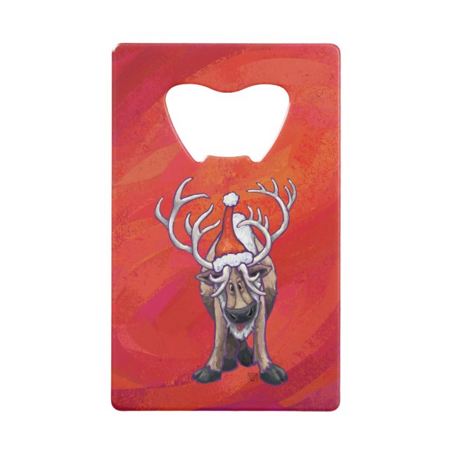 Reindeer Christmas On Green Credit Card Bottle Opener (Front)