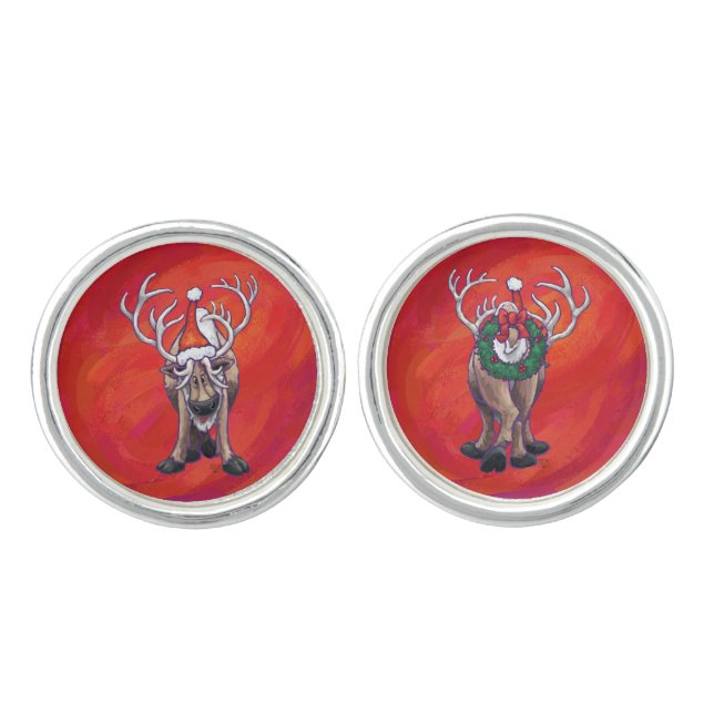 Reindeer Christmas On Green Cufflinks (Front)