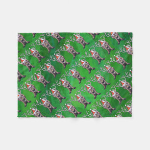 Reindeer Christmas On Green Fleece Blanket