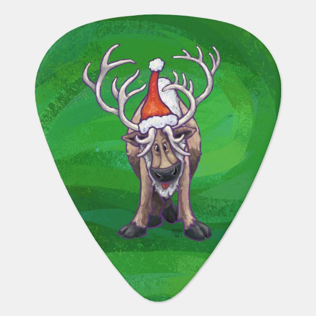Reindeer Christmas On Green Guitar Pick (Front)