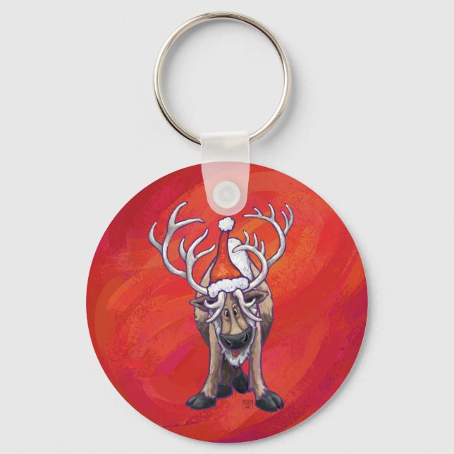 Reindeer Christmas On Green Keychain (Front)