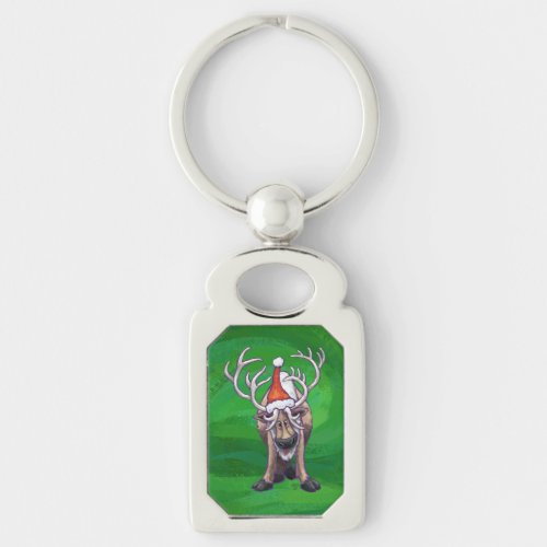 Reindeer Christmas On Green Keychain