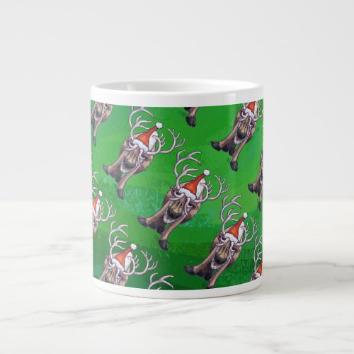Reindeer Christmas On Green Large Coffee Mug