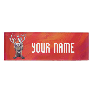 Reindeer Christmas On Green Name Tag