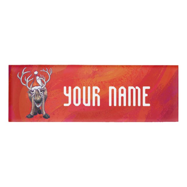 Reindeer Christmas On Green Name Tag (Front)