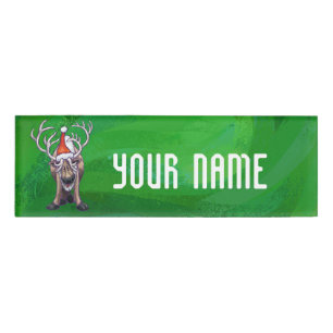 Reindeer Christmas On Green Name Tag