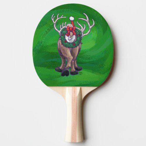 Reindeer Christmas On Green Ping Pong Paddle