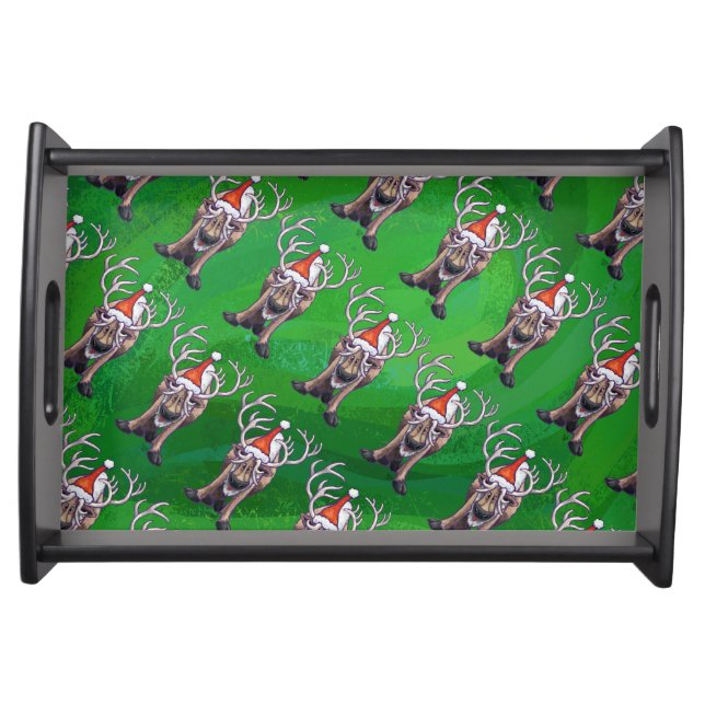 Reindeer Christmas On Green Serving Tray (Front)