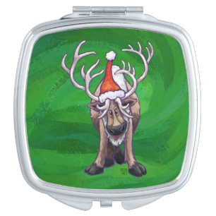 Reindeer Christmas On Green Vanity Mirror