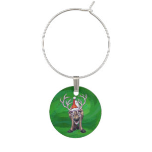Reindeer Christmas On Green Wine Charm