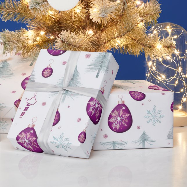 Reindeer Christmas Ornaments Snowflakes Christmas Wrapping Paper (Holidays)