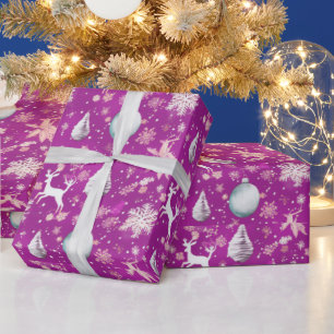 Reindeer Christmas Ornaments Snowflakes Christmas Wrapping Paper